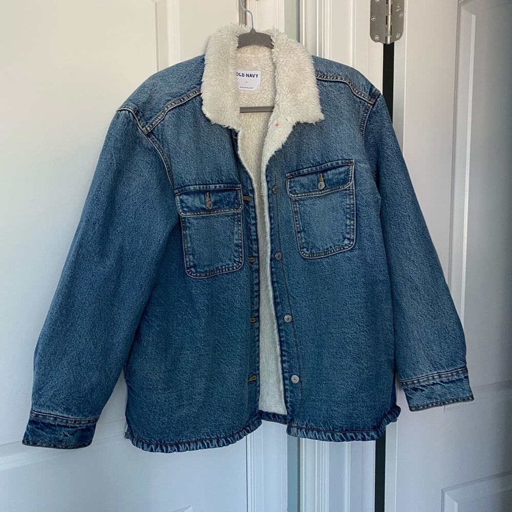 Old Navy Jean Jacket Sherpa Lining Sz L